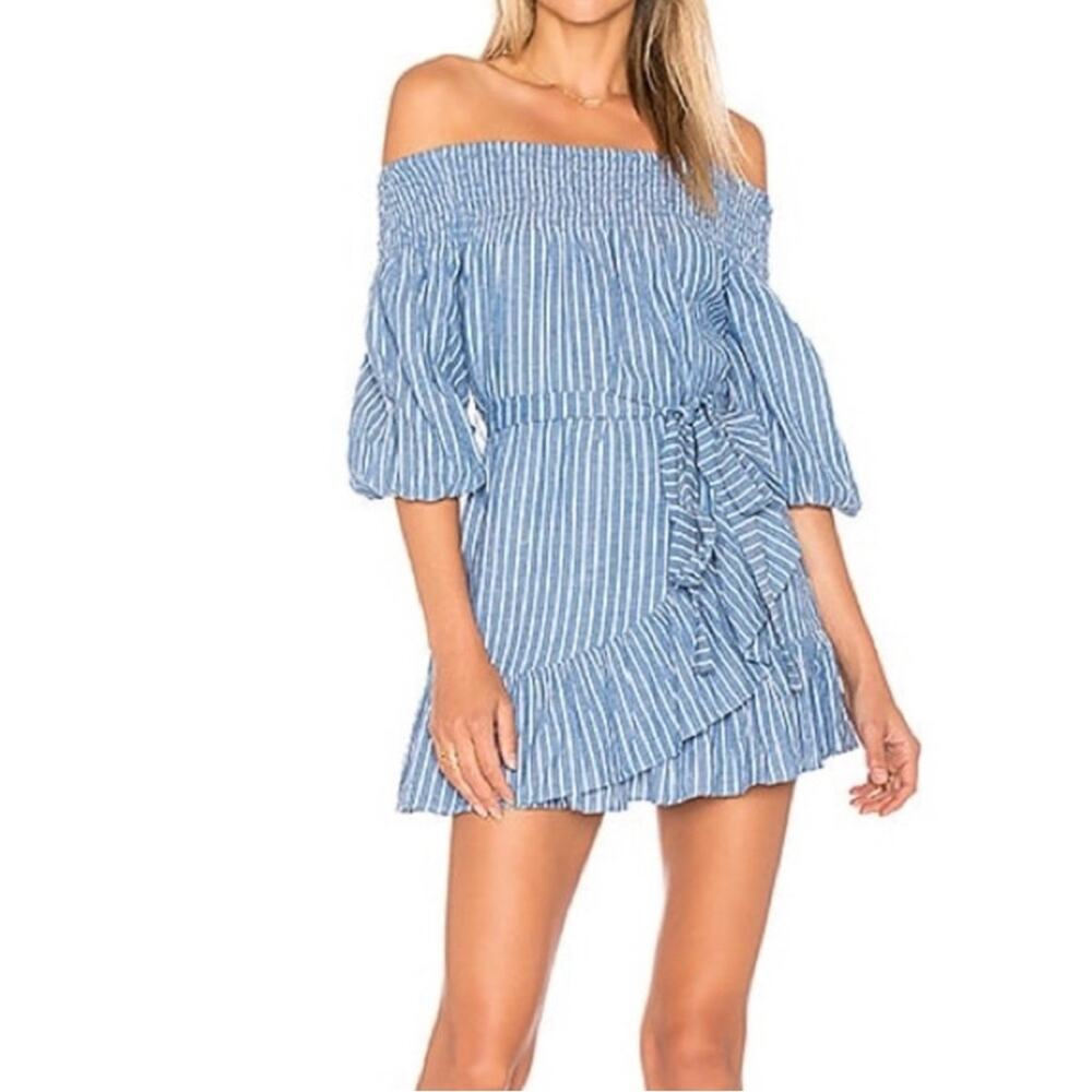 TULAROSA Maida Ruffle Dress in Blue White Stripe Size Small